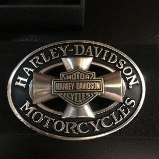 Harley - Davidson®️ Men’s Belt Buckle - Bar And Shield With Iron Cross Behind