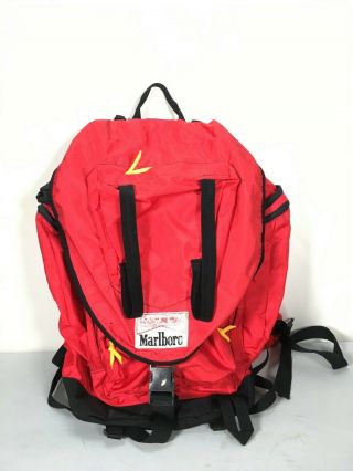 Vintage Marlboro Adventure Team Red Large Hiking Backpack Bag With Little Bag