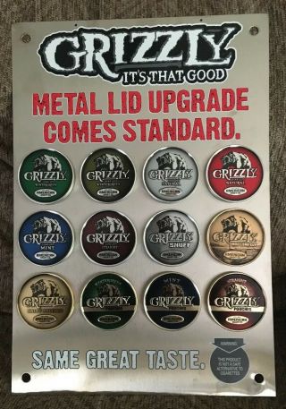 Grizzly Snuff Tobacco Metal Tin Can Sign Store Display Two Sided - Hard To Find