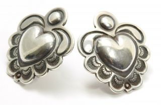 Vintage Navajo Sterling Silver Small Stamped Heart Concho Post Earrings 925