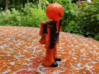 Vintage Orange and Black Plastic Scarecrow Jack - o - Lantern Candy Container 2
