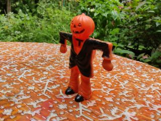 Vintage Orange and Black Plastic Scarecrow Jack - o - Lantern Candy Container 4