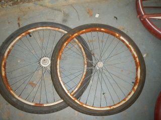 Vintage Columbia Bicycle Fender Set With Wheels And Chain Guard 26 Wide