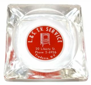 Vintage L&s Tv Service Advertising Glass Ashtray With Acl Fredonia,  York