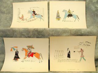 3 Rare Oop Plains Indians Art Prints Red Hawk Ledger Book Native American Art