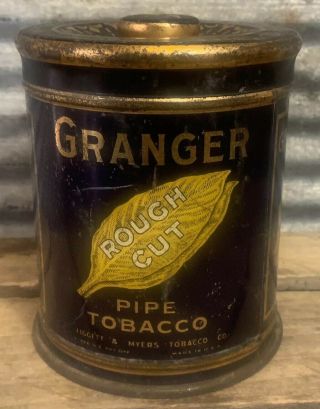 Antique Vtg Early Granger Tin Litho Pipe Tobacco Canister W/ Pointer Dog Can Box