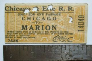 1935 Chicago & Erie Railroad Marion Illinois Il Rr Ticket Pass Vintage