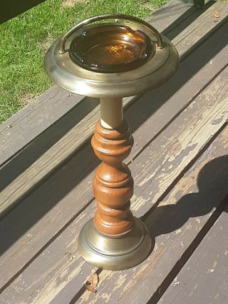 Vintage Floor Ashtray Stand With Amber Ashtray