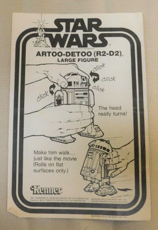 1977 Kenner Star Wars Artoo - Detoo R2 - D2 Large Figure Instruction Sheet