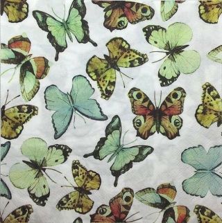3x Single Paper Napkins For Decoupage Craft Tissue Natural Look Butterflies M066