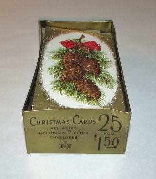 25 Vintage Box Full Of Christmas Cards By Gibson Festive Pinecone Swag
