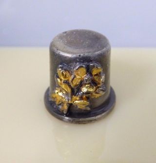 Vintage Pewter? Steel? Gold Tone Rose Flowers Collectible Sewing Thimble Thick