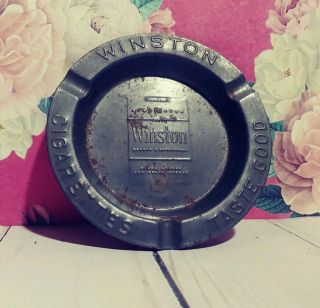 Vintage " Winston Cigarettes Taste Good " Metal/aluminum Ashtray 9 " Diameter