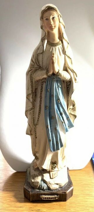 Vintage Madonna,  Virgin Mary,  Our Lady Of Lourdes,  Figurine Made In Italy Resin