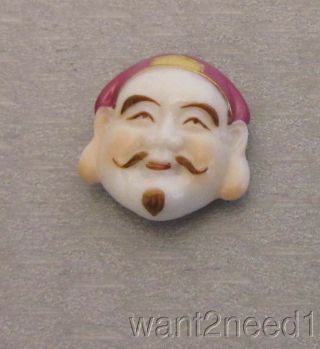 Vtg Japan Porcelain Button Lucky God Immortal Wealth Abundance Man Face