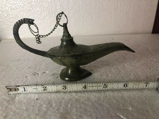 Vintage Aladdin Genie Style Brass Oil Lamp Incense Burner 7” India Patena