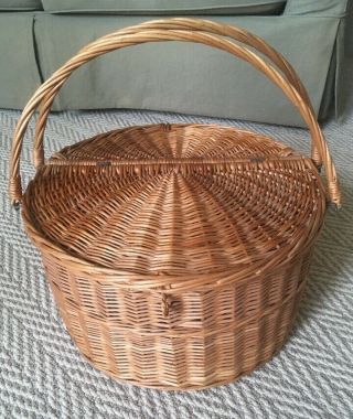 Vintage Wicker Knitting Basket W Handles - Large Size