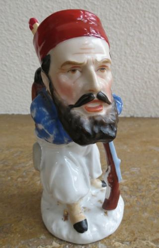 Antique / Vtg Ceramic Match Holder French ? English ? Soldier Red Cap Long Rifle
