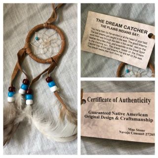 Authentic Navajo Native American Indian Small Dream Catcher Leather Beads 9 X 2 "
