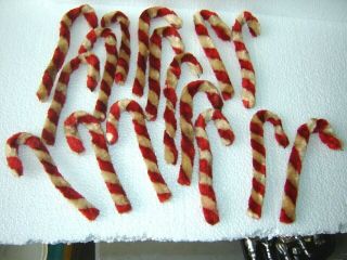 15 OLD Vintage Christmas ornaments chenille 2 wire - candy canes red/white - 5 inch 2