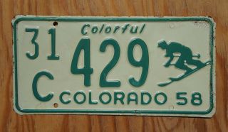 1958 Colorado Skier License Plate - Snow Winter Ski Snowboard