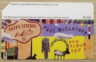 Collectible Nyc Metrocard - Paul Mccartney - Egypt Station Album Limited Edition