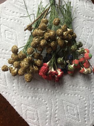 Vtg Christmas Craft Corsage Wreath Picks Stems Floral Mica Glitter 100, 2