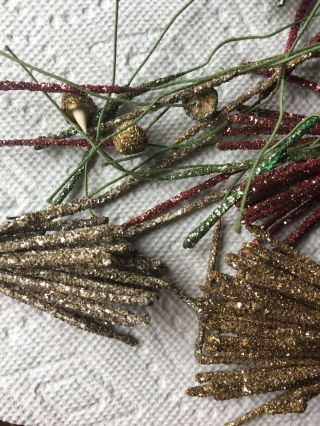Vtg Christmas Craft Corsage Wreath Picks Stems Floral Mica Glitter 100, 3