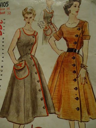 Vintage 1950s Day Dress With Side Button Detail And Patch Pocket Bust 32 S4105