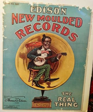 Edison Records Poster African Americana Theme Phonograph Banjo Victrola Music