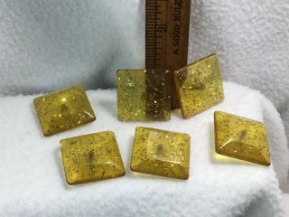 Rare Vintage Confetti Lucite Buttons Gold Beveled Square Shank Set Of 6 Fashion
