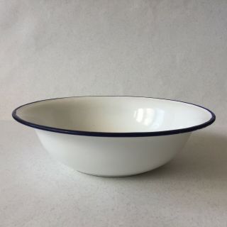 Vintage Emo Celje White Enamel Blue Trim Wash Bowl Made In Ex Yugoslavia