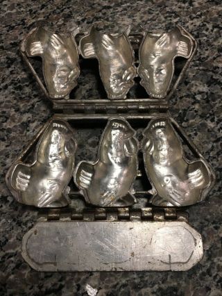 1930’s Vintage Metal Chocolate Mold Three - 3 1/2” Roosters Made In Usa
