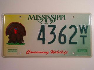 Mississippi - - Conserving Wildlife - - Turkey - - Appears - - License Plate