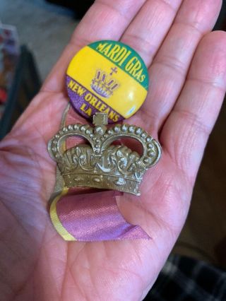 Vintage Ornate Mardi Gras Crown Pin On Mardi Gras Ribbon
