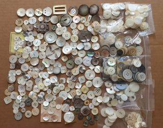 Huge Antique Vintage Buttons Mop Pearl Carved All Shapes Sizes