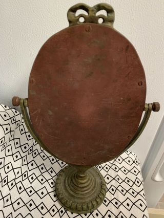 Antique Art Nouveau Picture Frame Pedestal Vanity Beveled Mirror Brass Copper 3