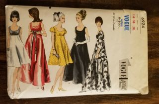 Rare Htf Vintage Vogue Special Design Pattern 6924 Size 14 Evening Dress 1960’s