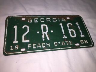 Vintage 1968 Georgia Peach State Automobile License Plate No.  12 - R - 161