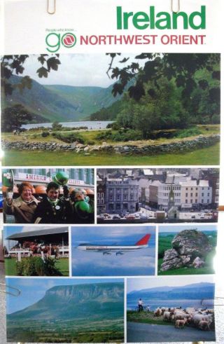 Northwest Orient Airlines Travel Poster " Ireland " 1970 