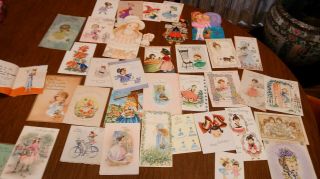 45 New&used Vintage Cards Little Girls Ladies Dresses Animals Variety