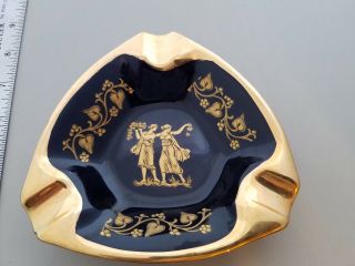 Vintage Painted 24 K Gold Souvenir Ashtray Neofitoli Keramik Hand Made In Greece