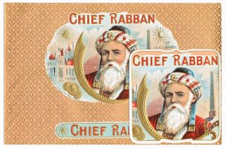 Cigar Box Label Vintage C1920s Embossed Chief Rabban Masonic Mason Sphinx Pair