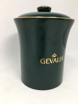 Gevalia Ceramic Coffee Canister w/ Lid•Hunter Green w/ Gold Trim•Nice 3