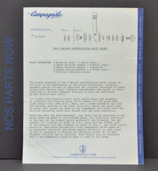 Vtg 1987 Campagnolo C Record Retrofiction Shift Lever Technical News Bulletin Pg