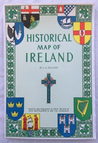 Paper Historical Map Of Ireland By Bullock Cities Towns Coats Of Arms Clan Names