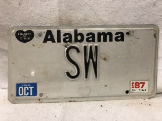1987 Alabama Vanity License Plate “sw”
