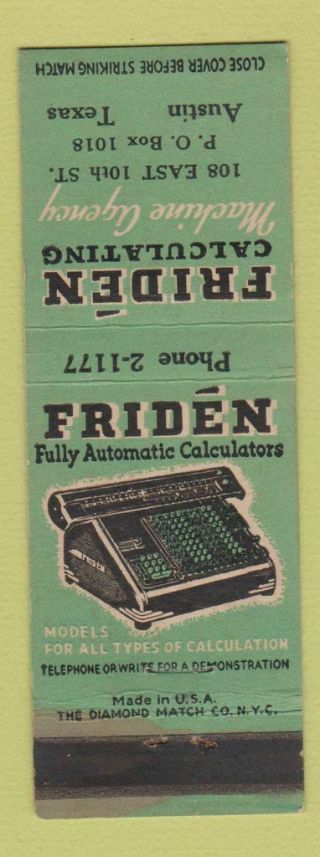 Matchbook Cover - Friden Calculating Machine Austin Tx Calculator