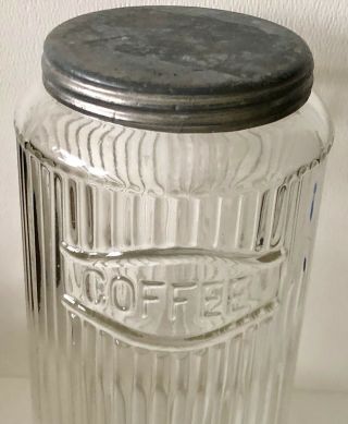 Antique Primitive Hoosier Ribbed Glass Embossed Coffee Jar Canister Bottle Alum
