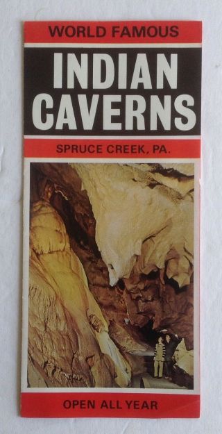 Vintage 1970s Brochure Indian Caverns,  Spruce Creek,  Pennsylvania,  History & Map